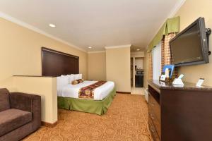 a hotel room with a bed and a flat screen tv at Rodeway Inn San Diego Near SDSU in San Diego