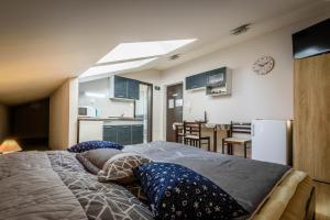 a bedroom with a large bed with pillows on it at Central House in Štúrovo