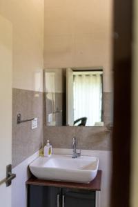 a bathroom with a sink and a mirror at Bougain Villa in Madikeri +53 photos