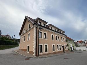 a large building on the side of a street at Guesthouse Les in Brežice