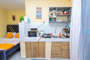 a kitchen with a sink and a bed in a room at A&M Luxury bnbs in Nairobi