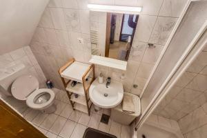 an overhead view of a bathroom with a toilet and sink at Apartma Horvat in Bohinj +11 photos