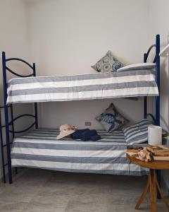 a bunk bed with a hat on top of it at Su Muscadeddu in Tertenìa