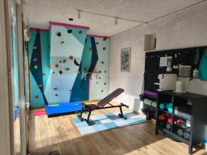 a room with a climbing wall and a rock wall at La Villa Jasmin in Montauroux