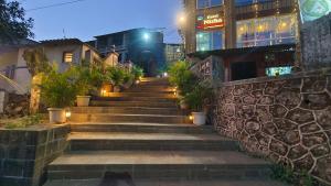 a set of stairs with potted plants on them at Hotel Nisha in Mahabaleshwar