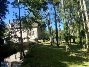 a house in the middle of a yard with trees at Moulin in Vitré