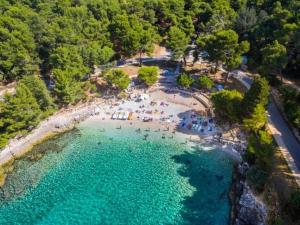 an aerial view of a beach with people in the water at Danilo Room in Pula