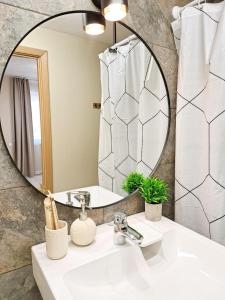a bathroom with a sink and a mirror at Dunes Trail 4 in Melnragė +15 photos
