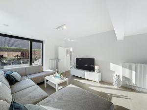 a living room with a couch and a tv at Villa Pomone - Sint-Idesbald in Koksijde