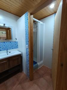a bathroom with a shower and a sink at Habitación independiente en Casa Rural Javier in Valmuel +13 photos