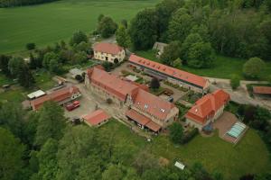 an overhead view of a building with red roofs at Sophienhof in Bad Berka