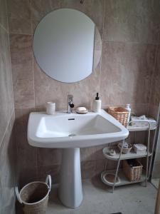 a white sink in a bathroom with a mirror at Au 19 in Tanlay +5 photos