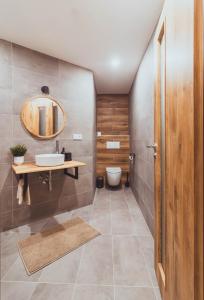 a bathroom with a sink and a toilet at U Ztraceného potoka in Vápenná