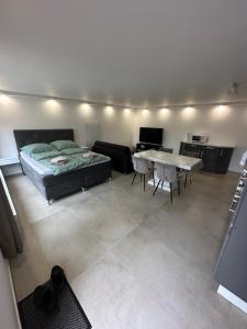 a living room with a bed and a table at LaTerrazzaA1 in Hamm