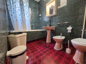 a bathroom with two toilets and a sink and a tub at Apartmani CARDAK in Paša Bunar +22 photos