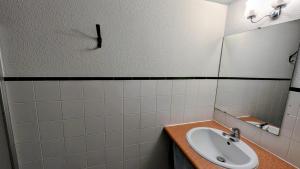 ein Badezimmer mit Waschbecken und Spiegel in der Unterkunft Basse roche in Meuzac
