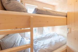 two bunk beds in a tiny house at Hausboot Sunshine Heiligenhafen in Viehhof