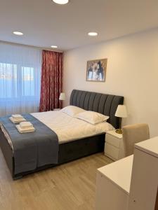 a bedroom with a large bed in a room at Best4You Apartment Therme Airport in Baloteşti