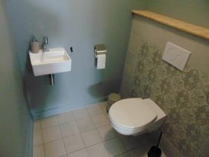 a bathroom with a toilet and a sink at Up de platse in Lo-Reninge +18 photos