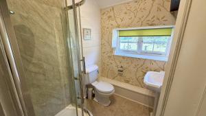 a small bathroom with a toilet and a window at Bickleigh Castle - A Majestic Devon Estate for Exclusive Gatherings in Winkleigh +108 photos
