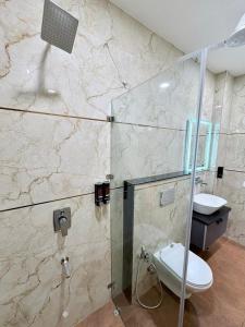 a bathroom with a toilet and a sink at Hotel Starway in Hisār +20 photos