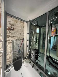 a bathroom with a tub with a mirror at Gîte climatisé avec jacuzzi privé & terrasse - jusqu'à 7 pers entre Blois et Amboise in Chouzy-sur-Cisse +42 photos