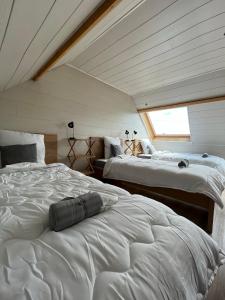 a bedroom with two beds and a window at Gîte climatisé avec jacuzzi privé & terrasse - jusqu'à 7 pers entre Blois et Amboise in Chouzy-sur-Cisse