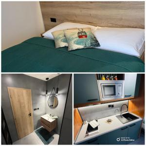 a room with a bed and a microwave and a sink at LEMAR APART Tatry F205 in Veľká Lomnica