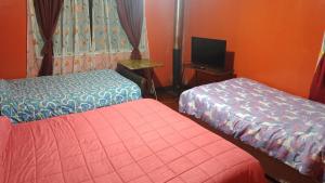 a room with two beds and a tv in it at Hostal Adriana in Valdivia