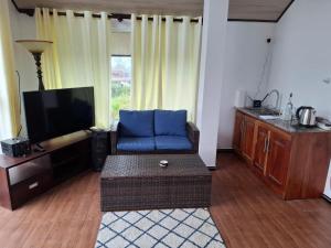 a living room with a couch and a television at Moon Mist Villa in Kotagala +27 photos