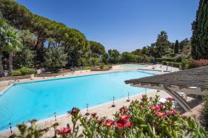 a large blue swimming pool with trees and flowers at Capo d 'Arco - Agrumeto in Capo D'Arco
