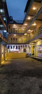 an empty parking lot in a building at night at Hotel Lake shadow inn in Pokhara