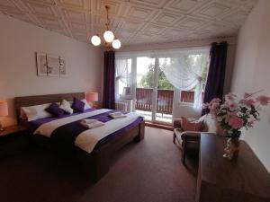 a bedroom with a bed and a large window at Hotel Pavla Vysočina in Nové Město na Moravě +44 photos