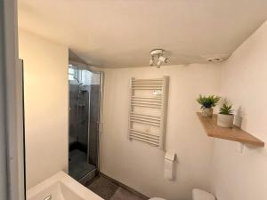 a bathroom with a shower and a toilet and a sink at Le Spa des Laurières in Bagnères-de-Bigorre +8 photos