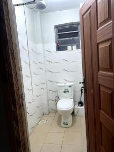 a bathroom with a white toilet and a window at Blissful Homes in Thika