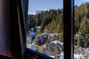 a window view of a mountain view from a train at River Bridge in Žabljak