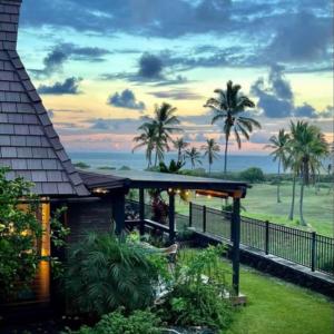a house with a view of the ocean and palm trees at 37 1 Bed 1 Bath with Ocean Views in Pahala