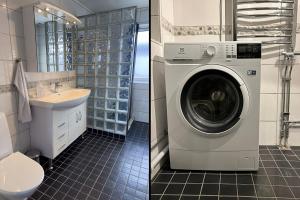 a bathroom with a washing machine and a sink at Abisko Panorama House in Abisko