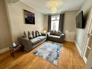 a living room with a couch and a tv at 2br Ormeau central in Belfast