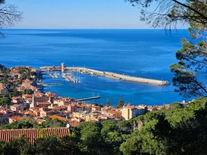 a view of a city with a bridge in the water at Blue Living - Alta Marina in Marciana Marina