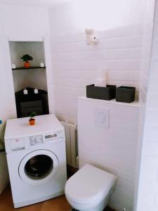a white bathroom with a washing machine and a toilet at Duplex Centre historique in Strasbourg