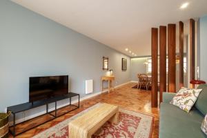 a living room with a couch and a tv at VIVA Serpa Pinto Serviced Apartments in Porto