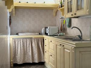 a kitchen with a sink and a microwave at Appartamento familiare in centro a due passi dai trulli - Casa Costanza in Alberobello