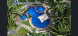 an overhead view of a swimming pool with palm trees at Starksway Resort in San Juan