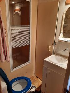 a small bathroom with a toilet and a sink at mobile home in Bielle