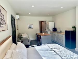 ein Wohnzimmer mit Bett und Küche in der Unterkunft Grapevine Studio in Grapevine