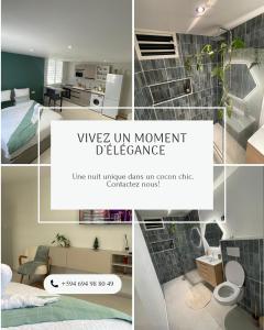 a collage of images of a bedroom and a room at Studio Élégance in Cayenne