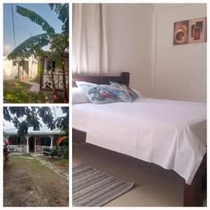 two pictures of a bedroom with a bed and a house at Nature View in Providencia