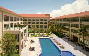 an overhead view of a hotel with a swimming pool at DongHu Resort Hotel in Sihanoukville