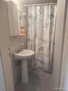 a bathroom with a sink and a shower curtain at Vista sur in Buenos Aires +17 photos